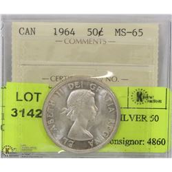 1964 ICCS MS 64 CANADA SILVER 50 CENT