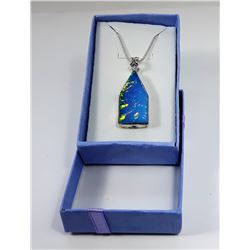 BLUE FIRE OPAL PENDANT ON 22" SNAKE CHAIN