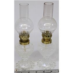 TWO MINIATURE OIL LAMPS WITH SHADES
