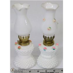 TWO MINIATURE OIL LAMPS WITH SHADES