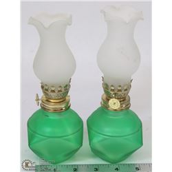 TWO MINIATURE OIL LAMPS WITH SHADES