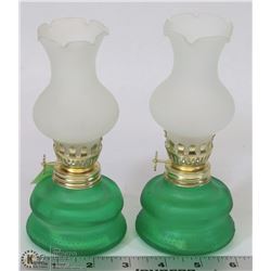 TWO MINIATURE OIL LAMPS WITH SHADES