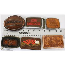 TRAY W/ 6 LEATHER BELT BUCKLES