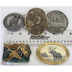TRAY W/ 5 NATURE THEME  BELT BUCKLES