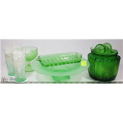 VINTAGE COLLECTION OF GREEN GLASSWARE INCL