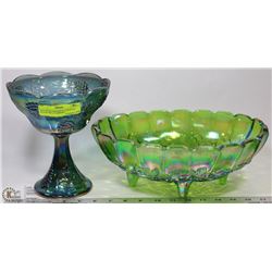 LOT OF BLUE/PURPLE CARNIVAL GLASS INCL COMPORT,