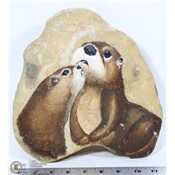 OTTERS PAINTED ON STONE