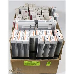 BOX OF ASSORTED COMPACT FLUORESCENT LIGHT BULBS