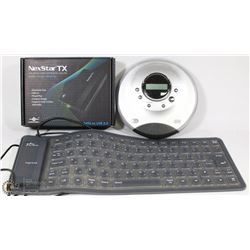 BOX OF ELECTRONICS INCL ROLLUP WATERPROOF KEY-