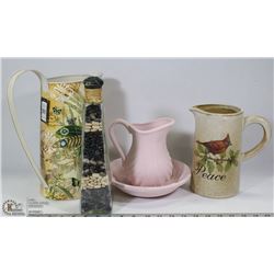 BOX WITH ASSORTED DECORATIVE WATER PITCHERS