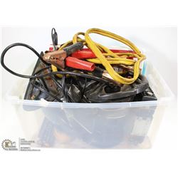 TOTE W/ CAR STEREO, SPEAKERS, BOOSTER CABLES AND