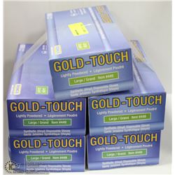 FIVE CASES OF GOLD-TOUCH DISPOSIBLE GLOVES