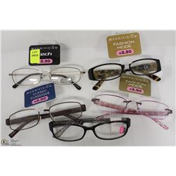 LOT OF 5 READING GLASSES STRENGTH +2.50