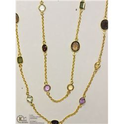 #17-STERLING SILVER GOLD PLATED GEMSTONE NECKLACE