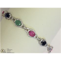 #21-STERLING SILVER GEMSTONES ADJUSTABLE BRACELET