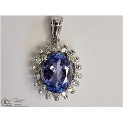 #25-14KT WHITE GOLD TANZANITE & DIAMOND PENDANT