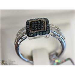 #29-STERLING SILVER BLUE & WHITE DIAMOND RING