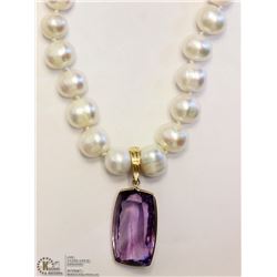 #50-14KT Y.GOLD AMETHYST PENDANT&PEARL NECKLACE
