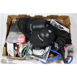 LARGE BOX OF ASSORTED WORKOUT EQUIPMENT