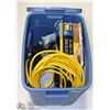 Image 1 : TOTE OF HEAVY DUTY EXTENSION CORDS, JACK, POWER