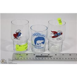 2 VINTAGE SMURF GLASSES AND A NWT GLASS