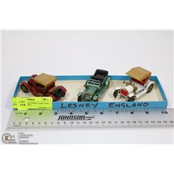 3 LESNEY COLLECTIBLE CARS (1909 OPEL COUPE, 1914