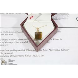 14KT GOLD AMMOLITE PENDANT W/ COA