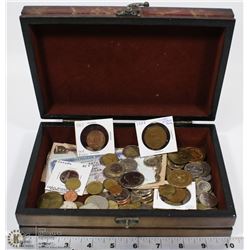 DECORATIVE BOX W/ESTATE COIN COLLECTION