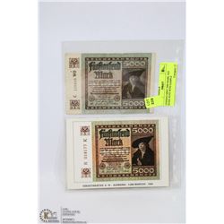 GERMAN MINT 5000 MARK 1922 BANK NOTE WITH SAMPLE