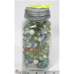 VINTAGE HAZEL ATLAS MASON JAR WITH MARBLES