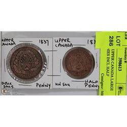 LOT OF 2 UPPER CANADA LARGE 1837 PENNIES INCL HALF