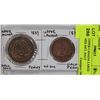 Image 1 : LOT OF 2 UPPER CANADA LARGE 1837 PENNIES INCL HALF