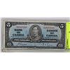 Image 1 : 1937 CANADIAN 5 DOLLAR BILL W/ KING GEORGE