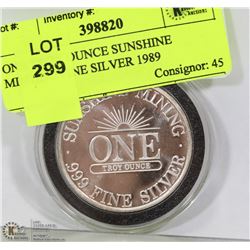 ONE TROY OUNCE SUNSHINE MINTING FINE SILVER 1989