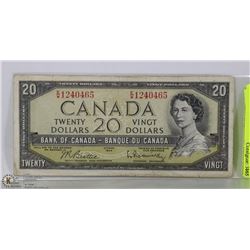1954 CANADIAN $20 DOLLAR BILL BEATTIE/RASMINSKY