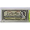 Image 1 : 1954 CANADIAN $20 DOLLAR BILL BEATTIE/RASMINSKY