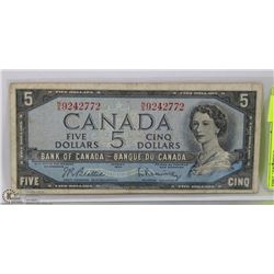 1954 CANADIAN $5 DOLLAR BILL BEATTIE/RASMINSKY