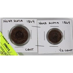 LOT OF 2-1864 NOVA SCOTIA LARGE PENNIES INCL HALF