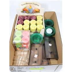 BOX FULL OF VOTIVE SCENTED CANDLES &
