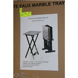 NEW LINON FAUX MARBLE TV TRAY SET,WHITE