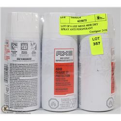 LOT OF 6 AXE MENS 48HR DRY SPRAY ANTI PERSPERANT