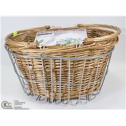 METAL BOLT ON PLANTER BASKET WITH WICKER BASKET