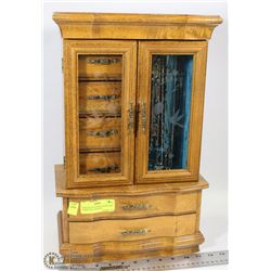 ANTIQUE STYLE WOOD JEWELLERY CABINET W/ CONTENTS