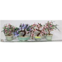COLLECTION OF 4 STONE GLASS FLOWER TREE