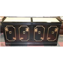 BLACK WITH STONE TOP ASIAN DESIGN SIDEBOARD