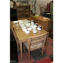 WOOD HUTCH SOLD WITH SIDEBOARD, TABLE AND 5 CHAIRS