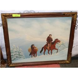 VINTAGE WINTER TRAPPER OIL PAINTING BY RON CARSON