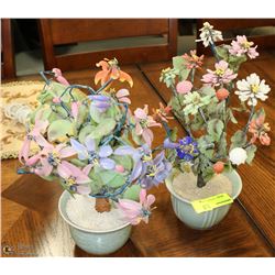 PAIR OF STONE GLASS FLOWER TREES