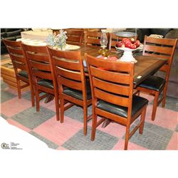 SHOWHOME WOOD TONE TABLE WITH LEAF & 8 SIDECHAIRS