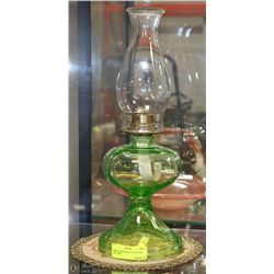 GREEN DEPRESSION GLASS COAL OIL LAMP